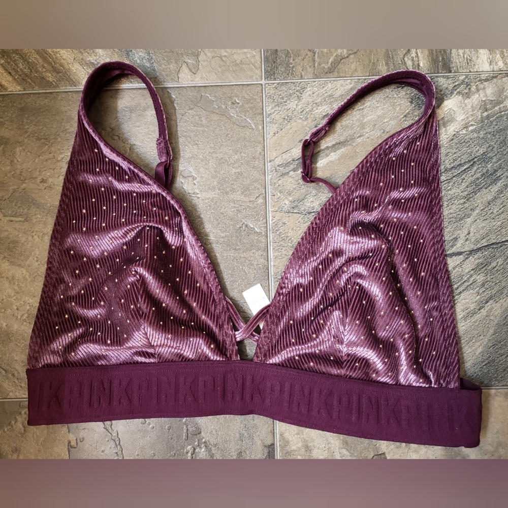 VS PINK Velvet Studded Adjustable Bralette M